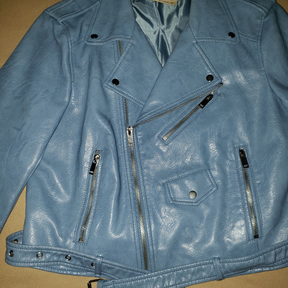 Powder Blue Leather Jacket